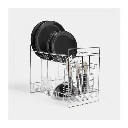 Dish Drainer - Large Capacity 2 Tier Storage, Chrome Drying Rack with Detachable Utensil Holder - Anti-Rust, Stainless Steel Kitchen Sink Organiser