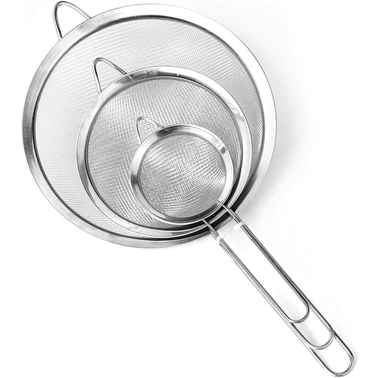 Sunflowergb - Set of 3 Fine Mesh Sieve, Kitchen Mesh Colander with Handle, Stainless Steel Flour Sieve, for Draining Noodle Powder Pastry Rice