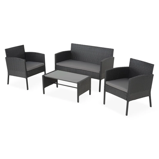 Set 2 Armchairs, Sofa 2 Seater and Table Laredo Black/Grey