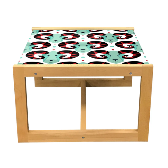 Modern Coffee Table, Quirky Goat Heads With Horns Nature Eastern Astrology, Acrylic Glass Center Table With Wooden Frame For Offices Dorms Seafoam Ver