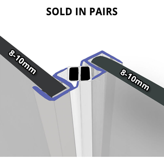 Magnetic Shower Seal for Screens or Doors | Fits 8, 9 or 10mm Glass | Sold as Pairs | MAG020 (200cm) - Clear