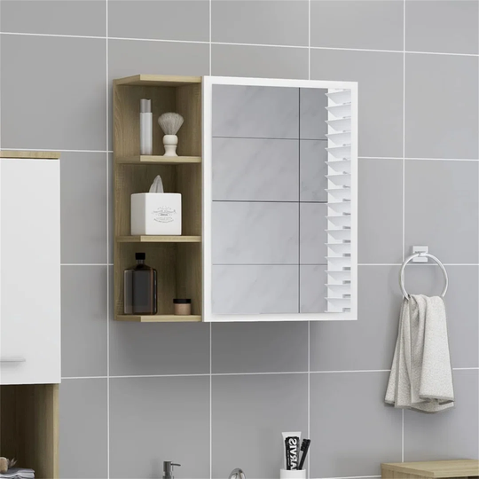 Bathroom Mirror Cabinet White And Sonoma Oak 62.5X20.5X64 Cm Chipboard