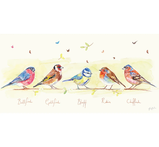 'Line of Garden Birds' - Wrapped Canvas Painting Print