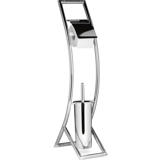 Relaxdays - curvy Toilet Butler, Size: 81 x 17 x 30 cm Toilet Brush and Holder made of Metal in Stainless Steel Look with Toilet Paper Roll Holder,