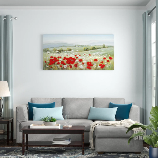 Landscape with Red and White Flowers Wall Art on Canvas