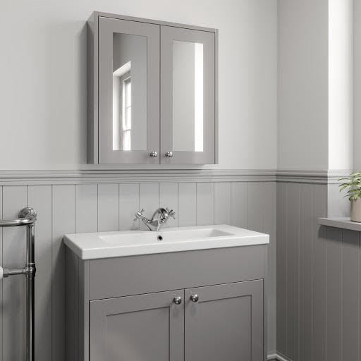 Park Lane Double Door Traditional Grey Mirror Cabinet 650 x 600mm