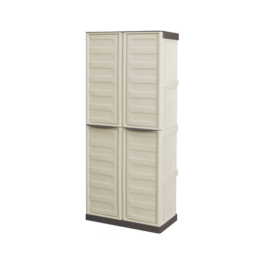 Broom Cupboard For Outdoor Or Indoor Use, Cabinet With 2 Doors And 3 Shelves In Polypropylene, 100% Made In Italy, 70X39h165 Cm, Beige Color