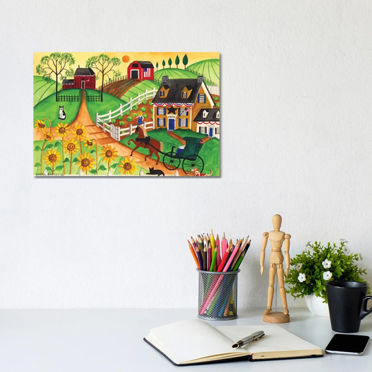 Country Sunflower Quilt Farm by Cheryl Bartley - Graphic Art Print on Canvas