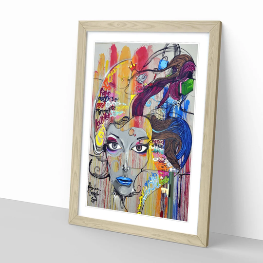 'Woman Face Wall Graffiti' Framed Graphic Art