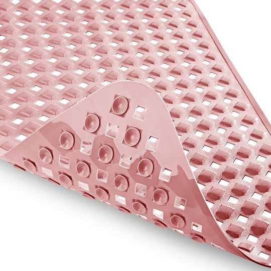Non Slip Bathtub Mats with Drain Holes, Suction Cups, Machine Washable 34.5 x 15.5 In, Pink