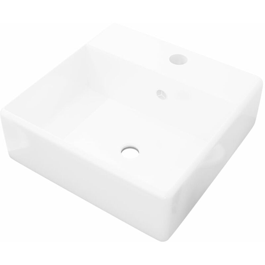 Ceramic Basin Square with Overflow and Faucet Hole 41 x 41 cm Vidaxl White