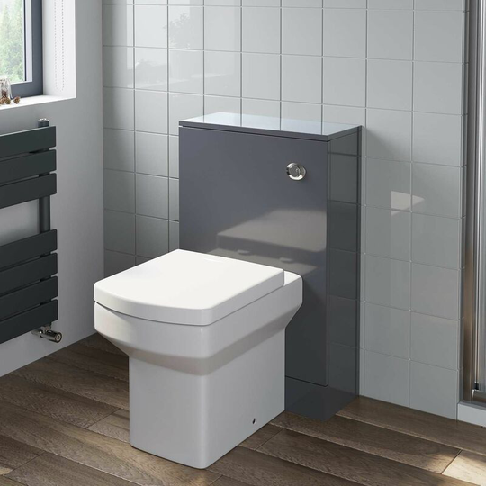 Artis - 500mm Bathroom Toilet btw Unit Square Soft Close Seat Gloss Grey - Grey