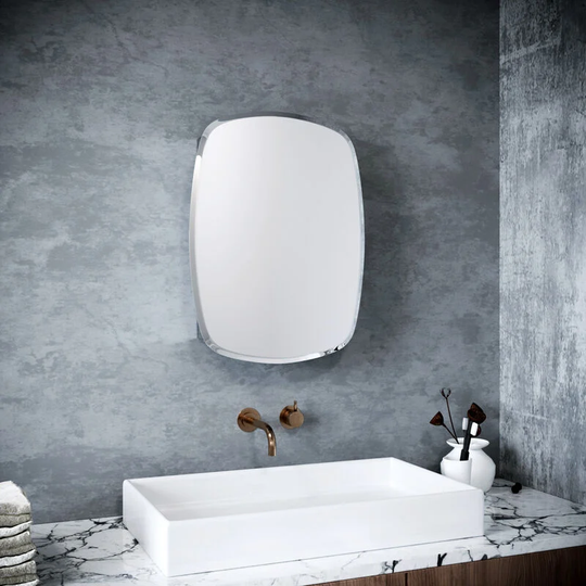 Elegant - Oval Shape Single Door Stainless Steel Mirror Cabinet Bathroom Wall Mounted Home Furniture Decorative Stylish Crafted Oblique Glass 600 x