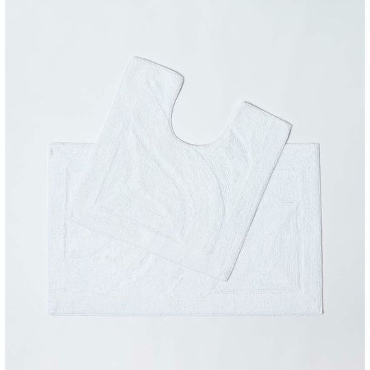 Luxury Two Piece Cotton White Bath Mat Set - White - White - White - Homescapes
