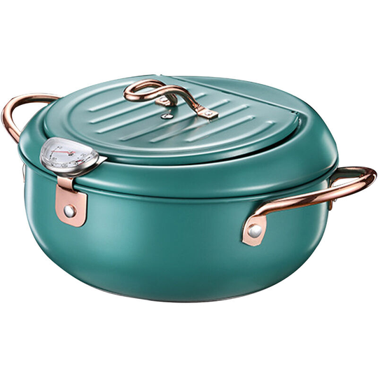 Superseller - Deep Fryer Pot Stainless Steel Japanese Style Fryer with a Thermometer and Oil Drip Drainer Rack, Dark green - Dark green