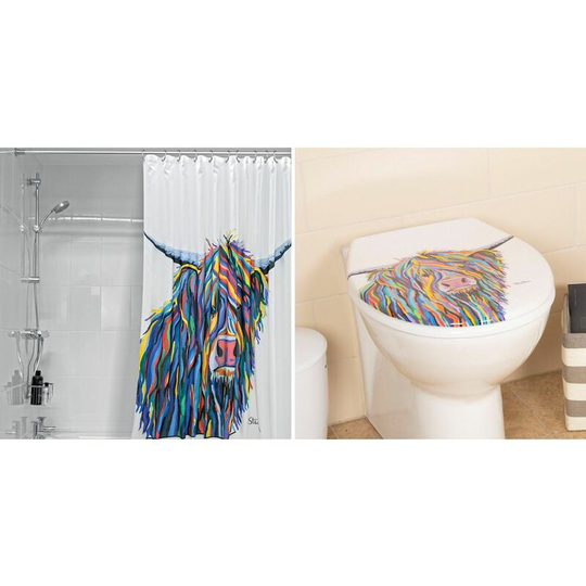 Bathroom Shower Curtain Toilet Seat Accessory Set Angus Stephen Brown - White - Croydex
