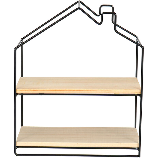Wall Shelf Hanging Storage Double Layer Wooden Rack Iron Wire Floating Shelves Black