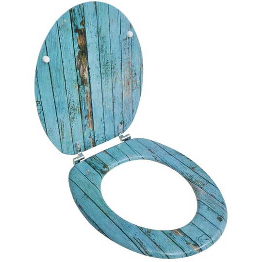 Toilet Seat with mdf Lid Old Wood Design - Blue
