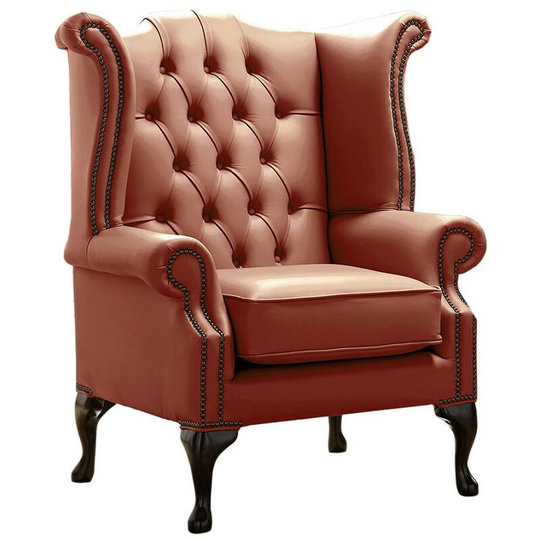 Chesterfield Queen Anne High Back Wing Chair Shelly Spice Leather