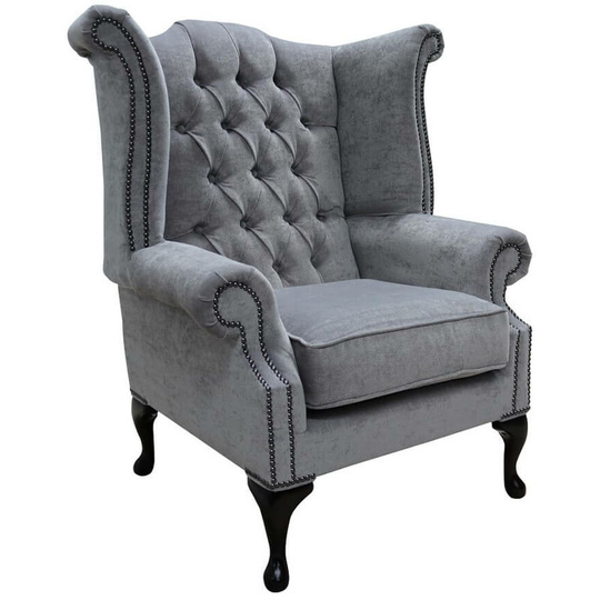 Chesterfield Grey Fabric Wing Chair