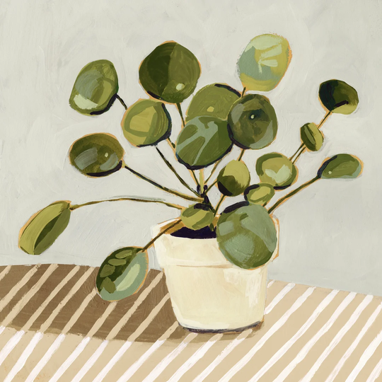 Plant on Stripes I by Victoria Barnes - Wrapped Canvas Painting