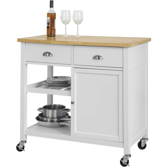 Kitchen Storage Trolley Serving Cabinet with Wood Worktop,FKW62-WN - Sobuy