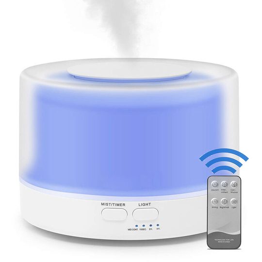 500ML Ultrasonic Air Humidifier Essential Oil Diffuser Colorful Lamp with Remote Control Timing Setting Double Spray Modes Aromatherapy Aroma