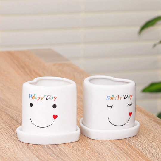 Altha Smiley Face 4 Piece Ceramic Cachepot Set