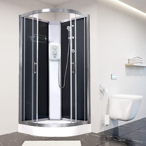 Vidalux Pure E Shower Cabin 800mm with White Triton Electric Shower 9.5kW - Black