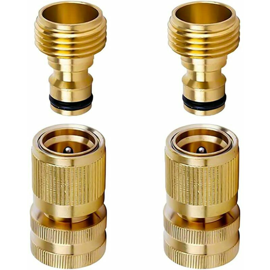 Garden Hose Quick Connect Solid Brass Quick Connector Fitting Faucet Adapter Water Hose Connectors 3/4 inch (2 Sets)