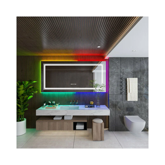 Unho - 1400x700 Large Illuminated Led Bathroom Mirror with Demister Pad Rectangle rgb Backlit Touch Sensor Switch
