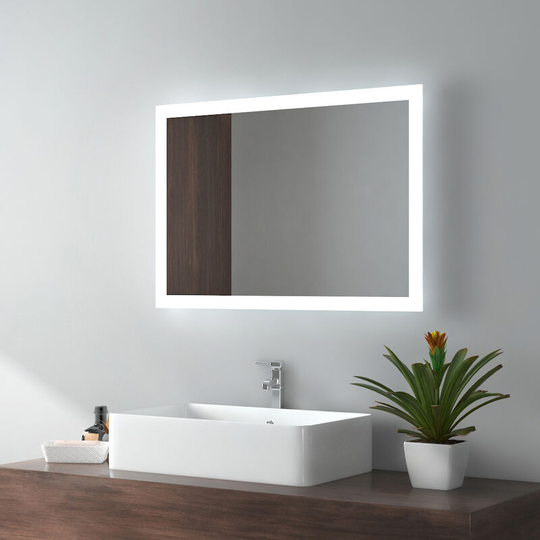 Emke - 500 x 700 mm Illuminated Backlit led Bathroom Mirror, Wall Mounted Multifunction Bathroom Vanity Mirror with Lights and Demister Pad,