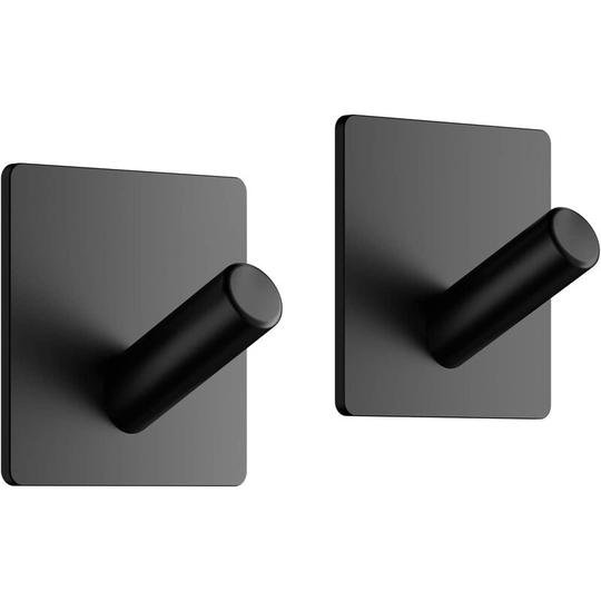 Set of 2 Adhesive Stainless Steel Wall Hooks Without Drilling, Dish Towel / Towel Hook, for Kitchen and Bathroom - Black