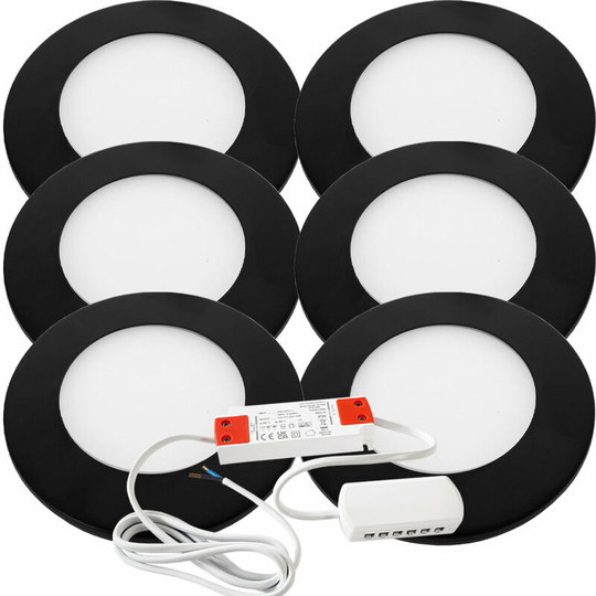 Loops - 6x matt black Ultra-Slim Round Under Cabinet Kitchen Light & Driver Kit - Warm White Diffused led