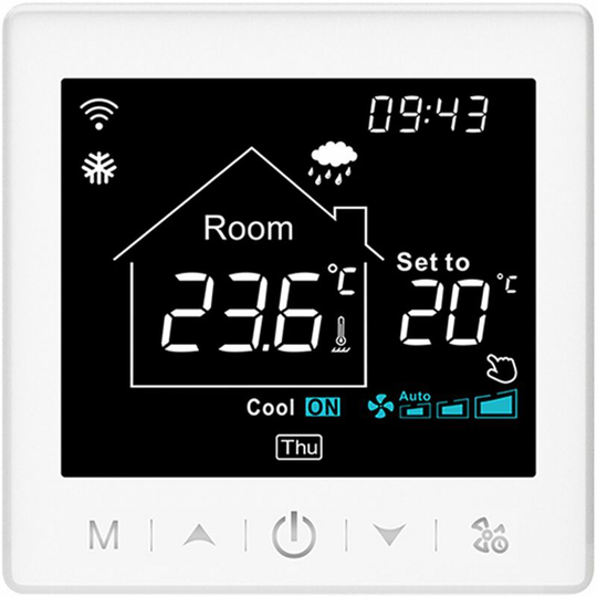 Asupermall - Smart Fan Coil for 2 Pipe System Thermostat WIFI/485 Modbus with Application & Voice Control 3.5 Inch lcd Display Intelligent