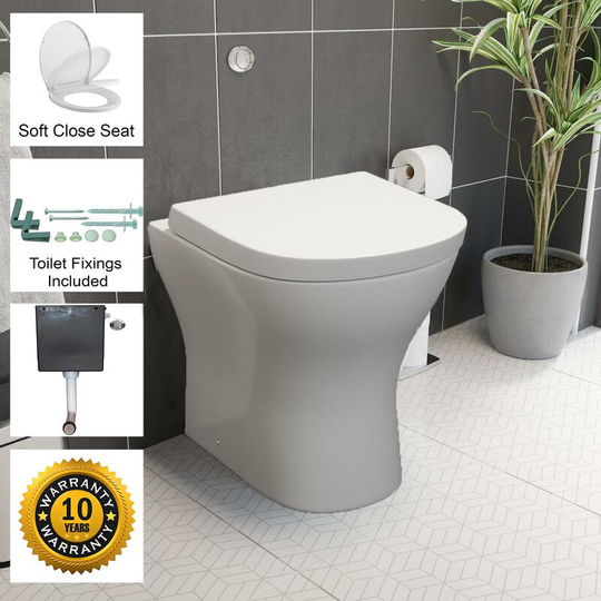 Affine - Back To Wall btw Toilet wc Pan Soft Close Seat Concealed Cistern Flush Button - White