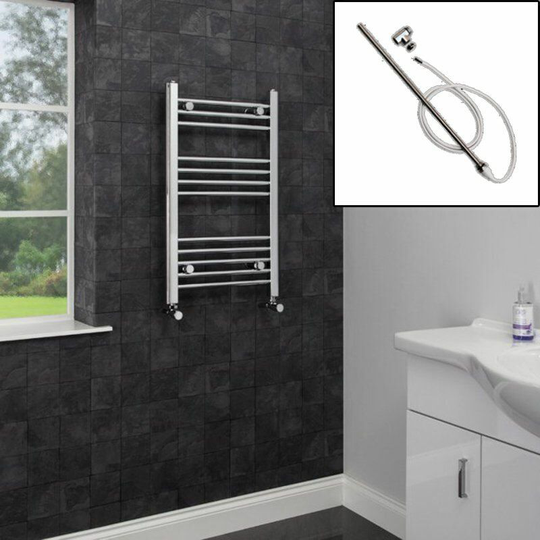 Duratherm - Dual Fuel Heated Towel Rail Chrome Designer Flat Manual Electric 750 x 600mm - Silver