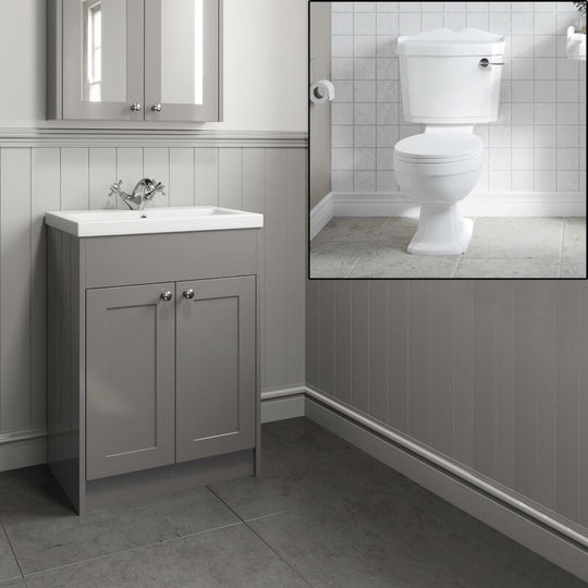 Traditional Bathroom Vanity Unit Sink Basin Close Coupled Round Toilet Grey - Grey