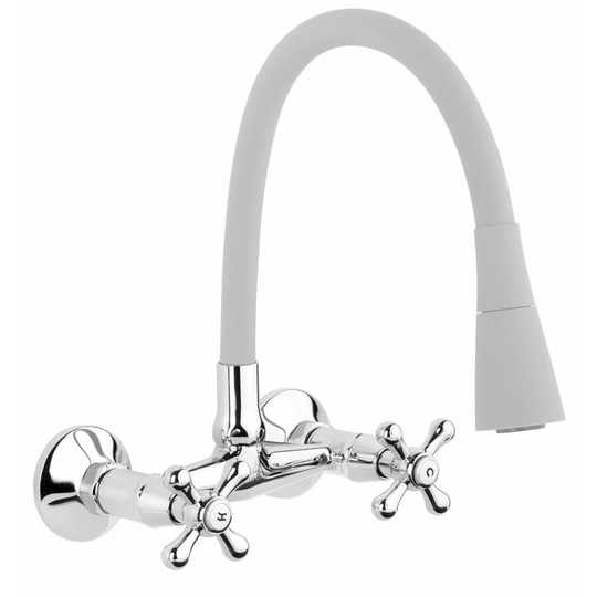 Grey Flexible Spout Chrome Kitchen Tap Wallmounted Faucet Cross Heads Mixer