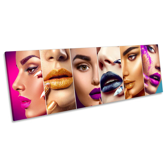 Beauty Lips Makeup Salon Picture PANORAMA CANVAS WALL ART Print Multi-Coloured