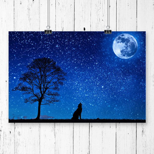 'Wolf Howling at the Moon' Graphic Art