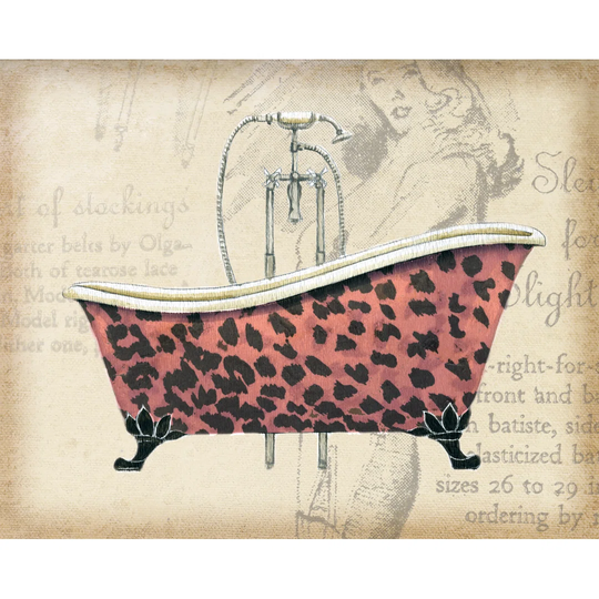 Pink Cheetah Bathtub - Wrapped Canvas Painting Print