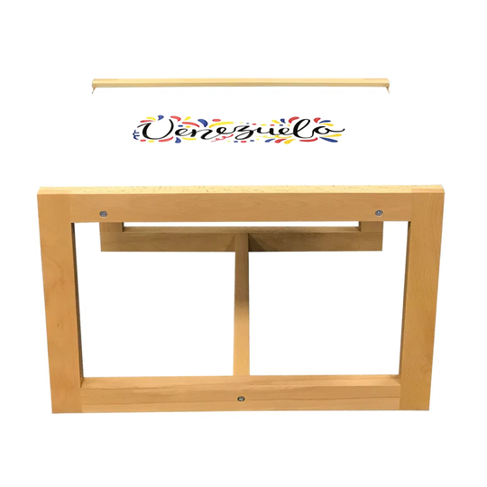 Venezuela Coffee Table, Cursive Lettering On A Plain Background, Acrylic Glass Center Table With Wooden Frame For Offices Dorms White Multicolor