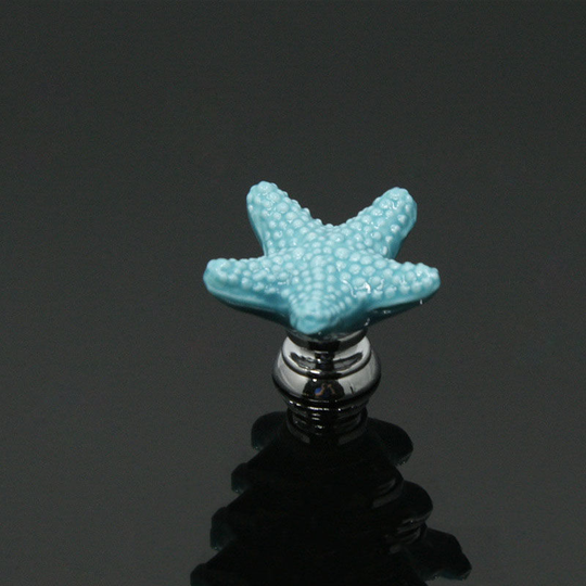 2 Pieces Ceramic Starfish Drawer Knobs Creative Drawer Pulls Handles Cabinet Door Handle Knob with Screws Home Decor (blue)
