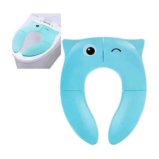 Foldable Travel Toilet Seat for Kids with Pressure Relief, Portable Baby Toilet Seat, Comfortable pp Material with Storage Bag (Blue, Green)