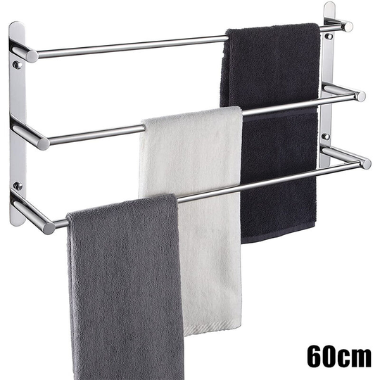 Towel Rail, 60cm Stainless Steel Wall Mounted Towel Rack with 3 Rail for Bathroom (Chrome)