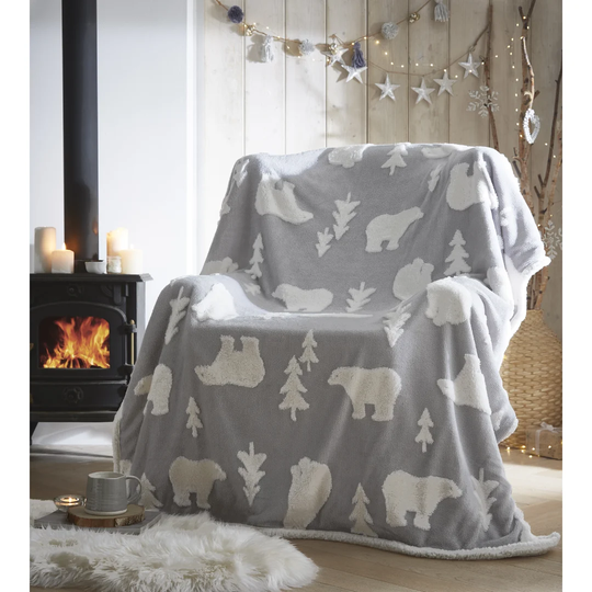 Marzano Union Rustic Polar Bear Sherpa Fleece Blanket Throw