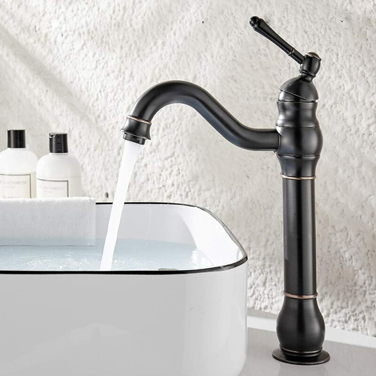 Tall Bathroom Faucet 360° Rotatable Basin Mixer Tap,Retro Classic Bathroom Faucet Brass Basin Faucet,Black