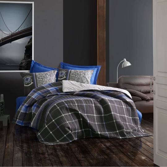 Finnick Anthracite/Blue/Turquoise 100% Cotton Duvet Cover Set