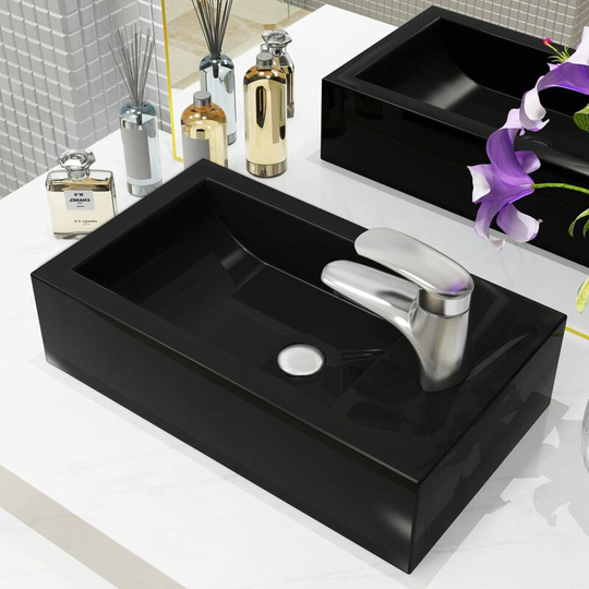 Basin with Faucet Hole Rectangular Ceramic Black 46x25.5x12 cm VDTD04796 - Topdeal